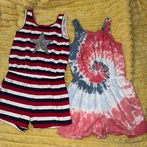Kids Striped and Tie-Dye Romper Set Patriotic  jumpsuit Summer 10/12